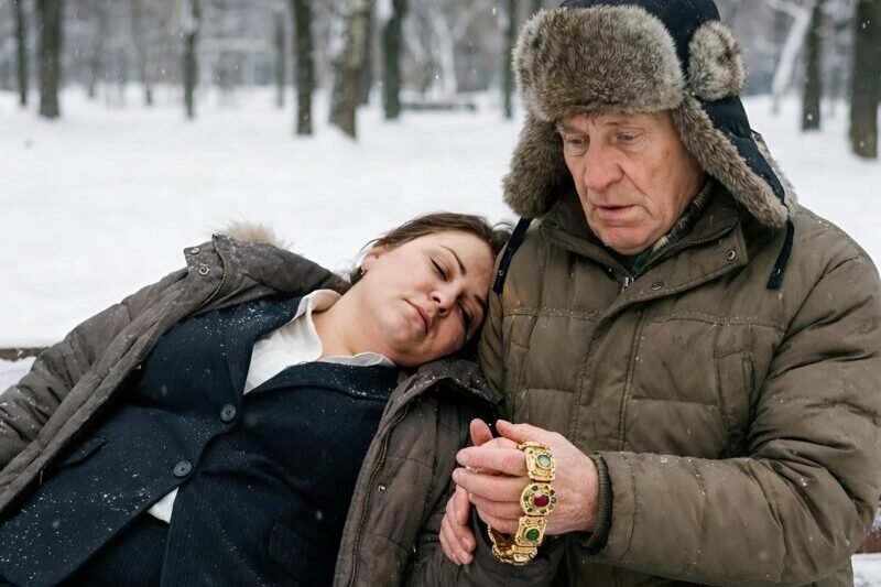 A munkahelyén rosszul lett a titkárnő, ezért kiment az utcára: leült egy padra, behunyta a szemét, és amikor magához tért, meglátta, hogy egy idős férfi megpróbálja levenni a karjáról az arany karkötőt