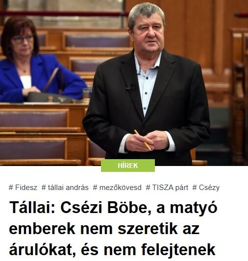 Tállai: Csézi Böbe, a matyó emberek nem szeretik az árulókat, és nem felejtenek
