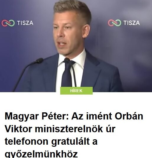 Magyar Péter: Az imént Orbán Viktor miniszterelnök úr telefonon gratulált a győzelmünkhöz