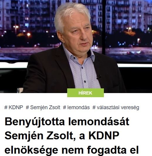 Benyújtotta lemondását Semjén Zsolt, a KDNP elnöksége nem fogadta el